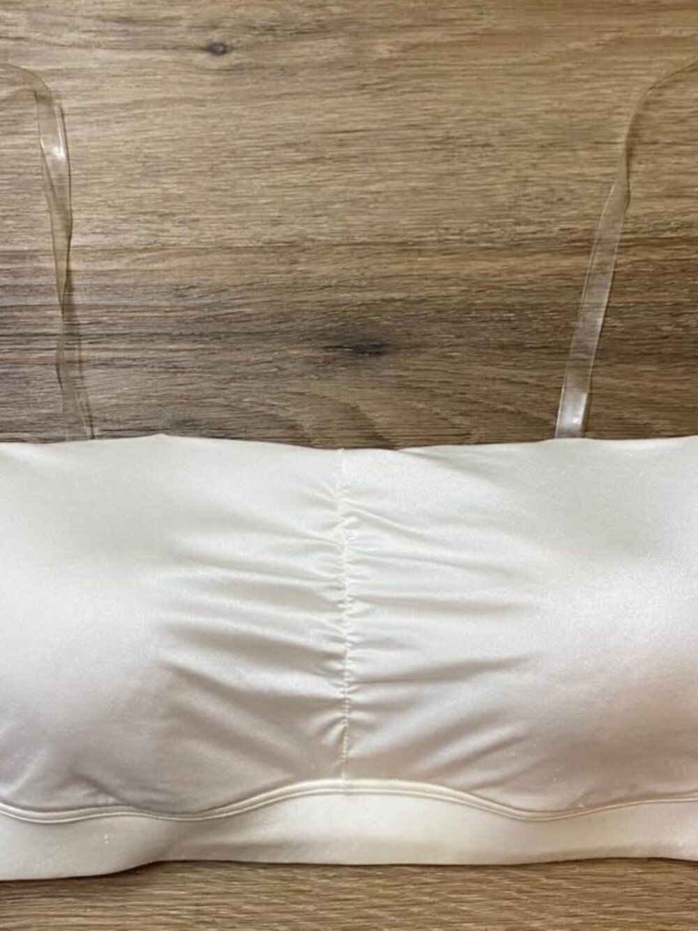 Maidenform Champagne Satin Seamless Bandeau Bra | Clear Straps